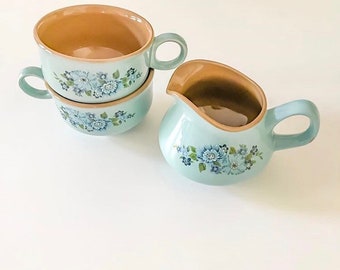 Vintage Baby Blue Poppy Tea Set // 1960s-1970s