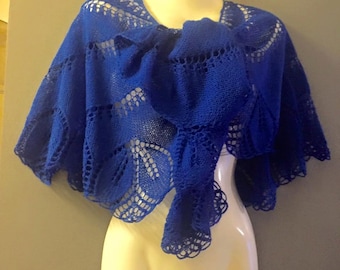 Hand knitted blue shawl