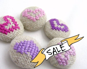 SALE - Purple Hearts - Hand Embroidered Buttons