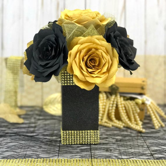 Black and Gold Floral Arrangement Christmas Centerpiece Gold