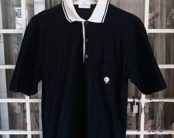Vintage Givenchy paris polo tee single pockey embroidery/black with white collar/made in italy
