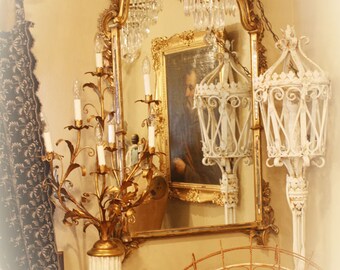 Xlrg Italian Tole Table Lamp Girandole Candelabra Antique