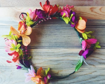 Lush Tropical Flower Crown, Boho Floral Crown, Flower Girl Crown, Boho Wedding, Flower Hair Accessory, Crown Photo Prop, Quinceanera Crown