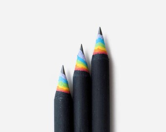 Rainbow Pencils, 3 pack, BLACK (recycled paper pencil set for lovers of unique, designer stationery)