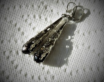 Black Filigree Earrings, Black Filigree Jewelry, Filigree Earrings, Black Earrings, Onyx Earrings, Black Vintage Earrings, Antique Earrings