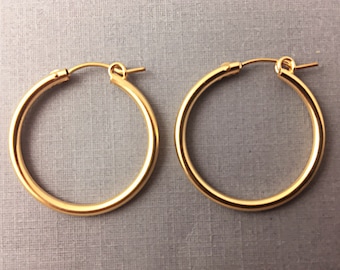 Gold Hoop Earrings, 14K Gold Filled Earrings, RoseGold Filled, 1 Pair 2mm Thick, 3 Sizes 15mm, 18mm, 22mm Choose Finish & Size Hoop Earrings