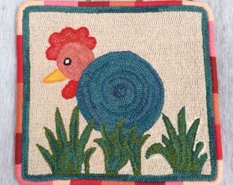 Handmade Hooked Rug - “Funky Chicken”