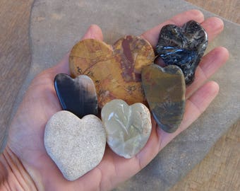 Natural hearts - Love heart flock of six - handmade stone hearts, contemplation stones