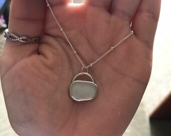 Sea Glass Necklace; Sterling Silver Boho Necklace