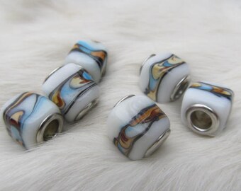 6 big-hole lamp work beads in turquoise and whites
