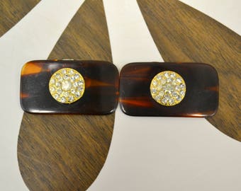 1950s Tortoiseshell and Rhinestone Shoe Clips