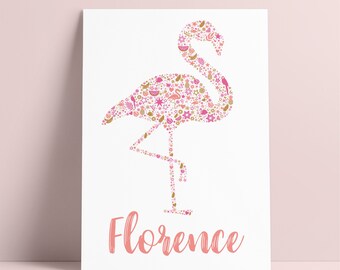 Pretty pink flamingo personalised print