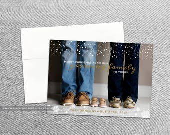 Items similar to Growing Family Christmas Card|Gold Watercolor|Baby Announcement|Christmas Photo