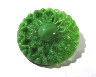 Czech Green Moonglow Glass 35mm FLOWER Button Czech Moonglow Button One (1) Green Flower Moonglow Jewelry Sewing Supply (J160)