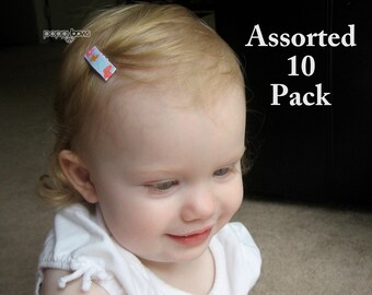 10 PACK - Baby Hair Clips - small hair clips - infant bows - baby hair bows - toddler hair clips - mini snap clips - non slip - baby girl lc