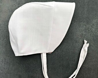 White Linen Baby Bonnet - Easter Bonnet - Toddler Bonnet - Baby Sun Hat - Bird Baby Gift - Baby Shower Gift