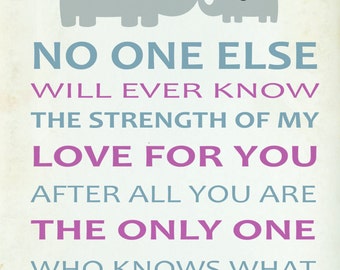 No One Else will ever know the strength of my Love for you. Archival art print. Nursery Baby Room
