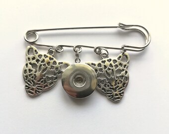 Leopard Snap button jewelry safety pin brooch
