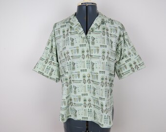 Vintage 1950s Art Supply Button Down Blouse - Bust 45 - Quirky Art Teacher Shirt (B2)
