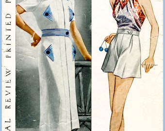 30s 1930s repro vintage women's sewing pattern blouse playsuit shorts beach romper bust 32 b32 Pictorial Review 8573 reproduction