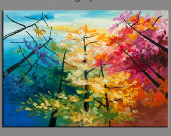 Original Landscape painting Forest skyline Art multi colors Looking Up oil painting huge size