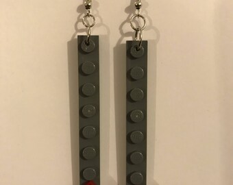Gray & Burgundy LEGO Dangly Earrings
