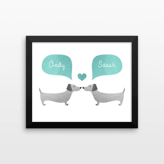 DACHSHUND Sausage Wiener Dog Couple Personalized Art Print, Engagement Wedding Gift, Valentines Gift, Couples Gift, Animal Couple Wall Art
