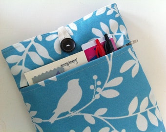 iPad Sleeve, iPad Case, iPad Cover, iPad Air Case - Padded BONUS Zippered Front Pocket (Artistic Ocean Blue Leaf Pattern)