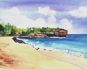 Shipwreck's Beach Kauai, 5x7 Art Print, Hawaiian art, seascapes, Hawaii Kauai Paintings, ocean waves, ocean beach paintings, shipwrecks art