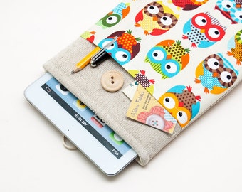 30% OFF SALE Colorful Owls iPad Case with button closure. Padded Cover for iPad Mini 1 2 3 4. iPad Mini Sleeve Bag.