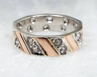 Vintage 1962 9ct White Yellow Gold Spinel Eternity Wedding Band Ring / Size J