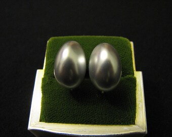 Vintage Silvery Blue Faux Pearl Clip Earrings