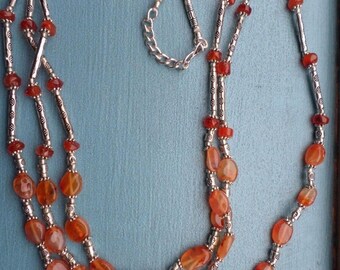 SILVER plated NECKLACE and orange agate (CO57)