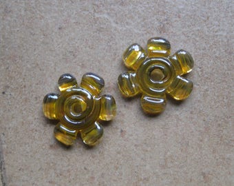 Lampwork Beads - SueBeads - Disc Beads - Disc Flowers - Autumn Toned Cut Disc Flower Bead Pair - Handmade Lampwork Beads - SRA M67