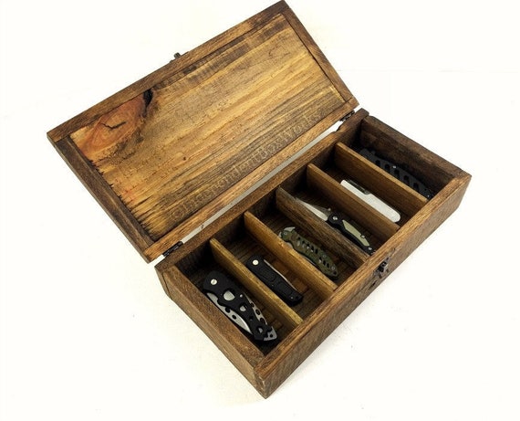 Built on Order: Pocket Knife Storage Case Divided Wooden Box