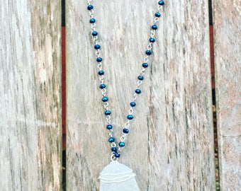Bohemian Bead Chain for Her Eco Chic Seaglass Pendant