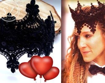 Black Lace Crown Carrie bradshaw Evil Queen Crown sex and the city Black Wedding dress Black fascinator Goth Princes Swan Crown