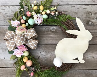 Easter Wreath, Spring Bunny Wreath, Easter Egg Decor