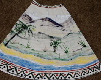 Hand Painted and Artist Signed Muslin Summer Skirt Size S