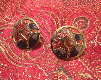Purple Iris Cloisonné Post Earrings