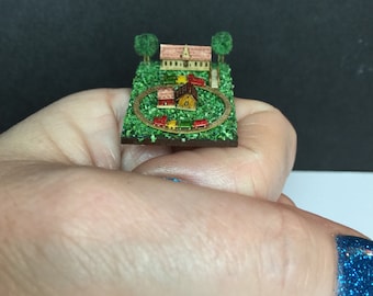 Miniature micro scale train set with scenery, bridge and trees