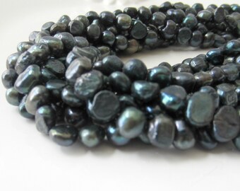 Teal Pearls, Freshwater Pearl Nuggets, Teal Green Pearls, Teal Blue Pearls, Nugget Pearls, Real Pearls, 7mm - 8mm- Full Strand