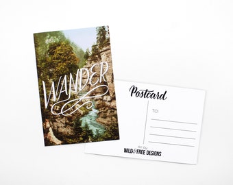 4x6 Postcard Wander Vintage Print Moms, Dads and Grads Hand Lettering Landscape Travel Mountains Wanderlust Postcard set