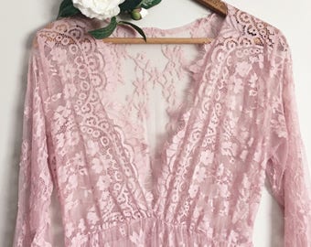 CAMILLE •new color• lace maternity gown long sleeve floor length rose eyelash