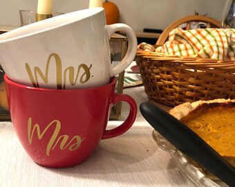 Mr. and Mrs. hand lettered mug | 16-ounce stoneware mug