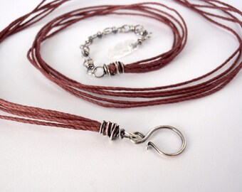 60cm Brown Hemp Necklace ~ 24 inches ~ Handcrafted with Eco-Friendly Recycled Sterling Silver ~ Extension Chain with Clear Quartz Drop