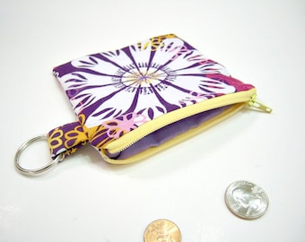 Zippered Pouch or Wallet in Purple, Pink, Yellow and White