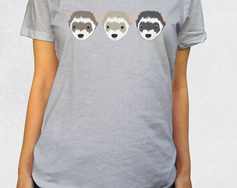 Women's Ferret Scoop Tee - Ladies' 3 Ferrets Shirt - Size XS-2XL - Cute Pet Animals Ferrets Lover Woman - Low Collar Scoopneck Womens Tshirt
