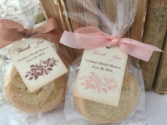 Roses Bridal Shower Cellophane Treat Bags, Rose Cello Food Cookie Candy Bags, Tags, Ribbon, Set of 10