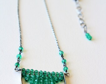 Cascade Green Onyx Necklace | Sterling Silver Green Oxyx Necklace | Oxidized Silver Necklace